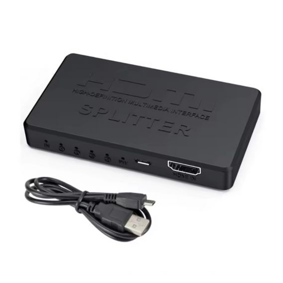 HDMI розгалужувач (спліттер) 1x4 порти v1.4 з блоком живлення (Чорний)