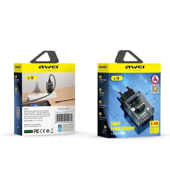 Зарядка Awei C9 для смартфонів \ USB 5V-2.4 A (12ват) \ Чорний