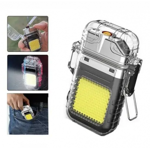 Електроімпульсна запальничка Flashlight 9258 / USB запальничка з ліхтариком / Чорна