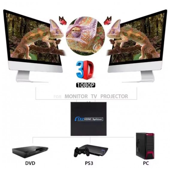 HDMI розгалужувач на 2 порти HDMI SPLITTER 1 in 2 / Чорний
