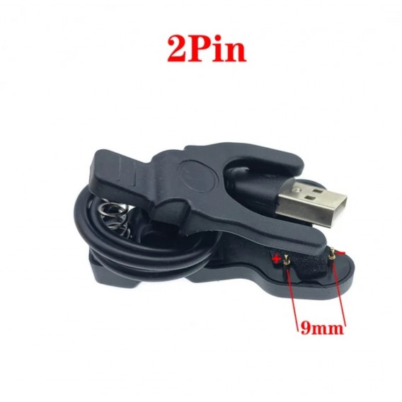 Адаптер USB кабель для смарт-годинника на 2 контакти 9 мм. 30 см. / Чорний