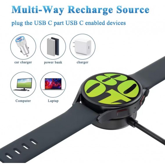 Зарядний пристрій Type-c для смарт годинників Samsung Galaxy Active 1/2/Watch 3 4 5 Pro; 6; 6 Clasic / 50 см. / Чорний