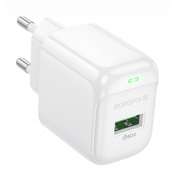 Мережева зарядка Borofone BASA2A для смартфонів \ Швидка зарядка 3.0 Ампер \ Біла