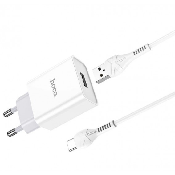 Зарядка USB Hoco C81A з кабелем Type-c \ 5V 2.1 А \ Білий