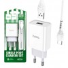Зарядка USB Hoco C81A з кабелем Type-c \ 5V 2.1 А \ Білий