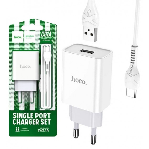 Зарядка USB Hoco C81A з кабелем Type-c \ 5V 2.1 А \ Білий