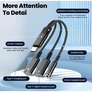 Переходник 60W 3в1 для Samsung S25, S25+, S25Ultra\Type-c - AUX 3.5, Type-c (зарядка), AUX Type-c\Черный