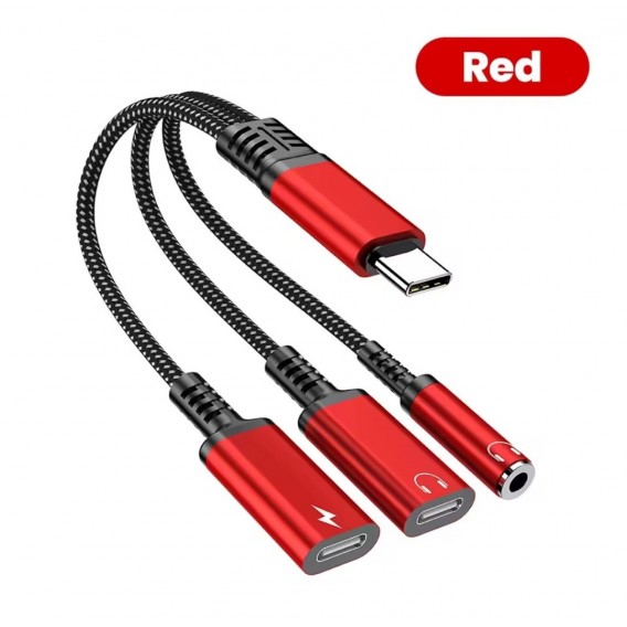 Перехідник Aux і зарядка 3в1 для Iphone 17, 17 Pro, 17 Pro Max, 17 Air\ Чорно-червоний