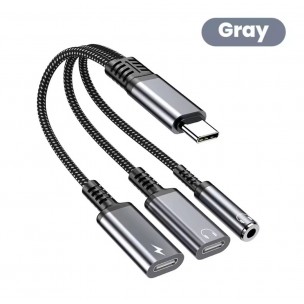 Переходник Aux и зарядка 3в1 для Iphone 17, 17 Pro, 17 Pro Max, 17 Air\ Серый