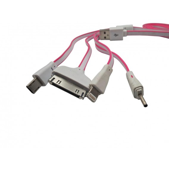 Кабель 4в1 для зарядки телефонів MicroUSB / Lightning / Iphone 3 / NOKIA (2мм) / Рожевий білий