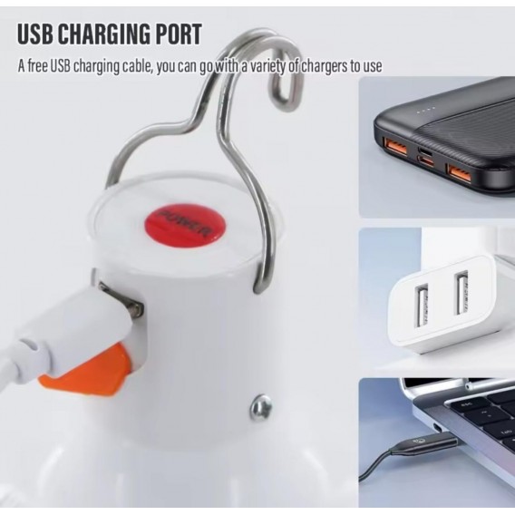 Лампа з гачком для кемпінгу, акумуляторна ( 60W) \ Біла