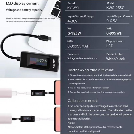 Type-C Тестер KCX-065C (4-30v) / Чорний