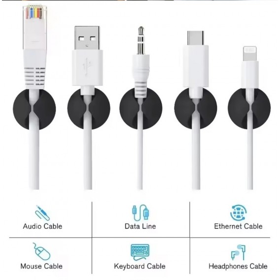 Органайзер силіконовий для кабелів на двосторонній стрічці / Чорний