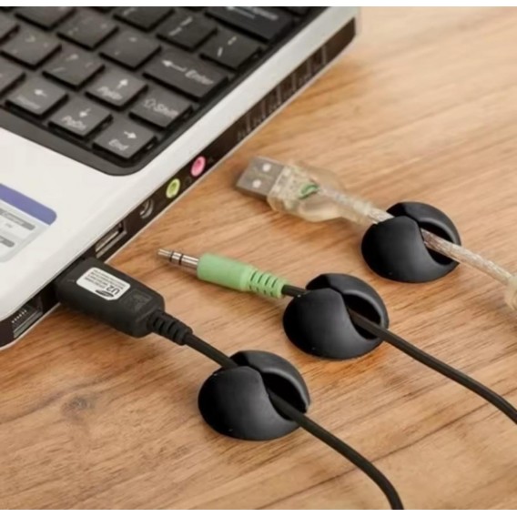 Органайзер силіконовий для кабелів на двосторонній стрічці / Чорний