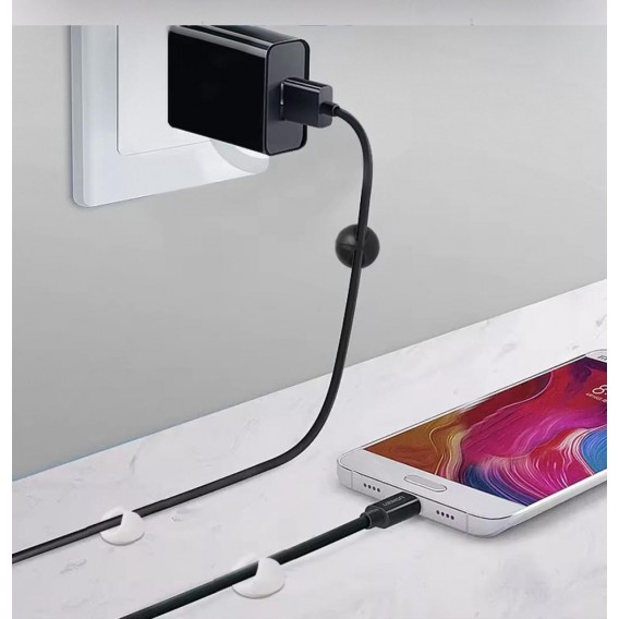 Органайзер силіконовий для кабелів на двосторонній стрічці / Чорний