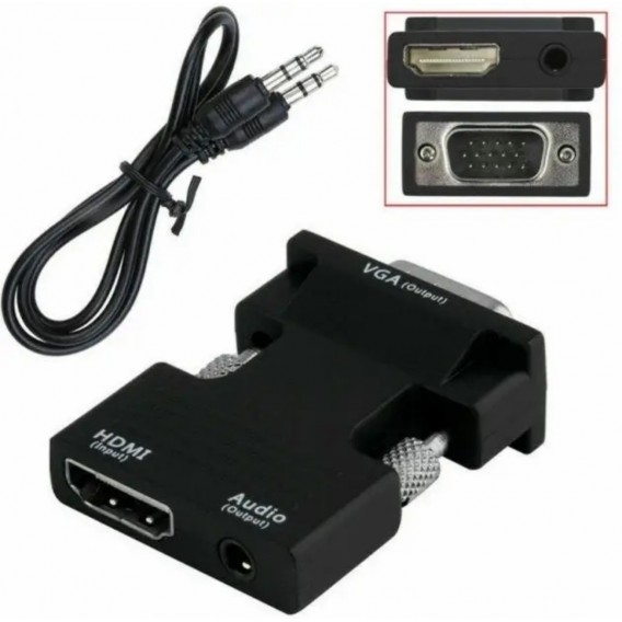 Перехідник HDMI - VGA для передачі відео і аудіо сигналу / Чорний