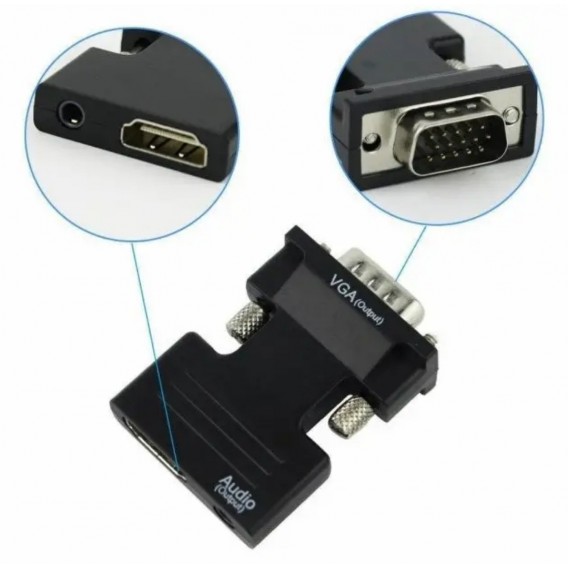Перехідник HDMI - VGA для передачі відео і аудіо сигналу / Чорний