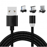 Магнитный кабель X-Cable 3в1 (Type-C, Micro USB, Lighting) / Круглый 360 градусов / Черный Магнитный кабель X-Cable 3в1 (Type-C, Micro USB, Lighting) / Круглый 360 градусов / Черный