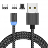 Магнітний кабель X-Cable 3в1 (Type-C, Micro USB, Lighting) / Круглий 360 градусів / Чорний