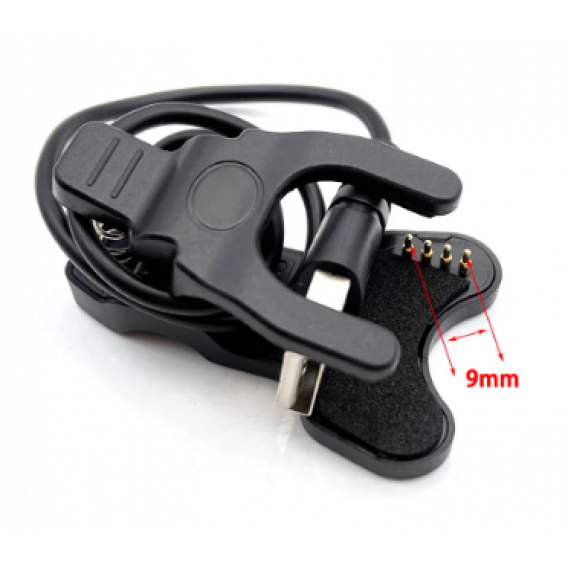 Адаптер USB кабель для смарт-годинника на 4 контакти 9 мм. 30 см. / Чорний
