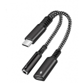 Переходник  для наушников 2 в 1 Type-C + AUX 3.5 Google Pixel / Черный
