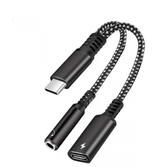 Перехідник для навушників 2 в 1 Type-C + AUX 3.5 Google Pixel / Чорний