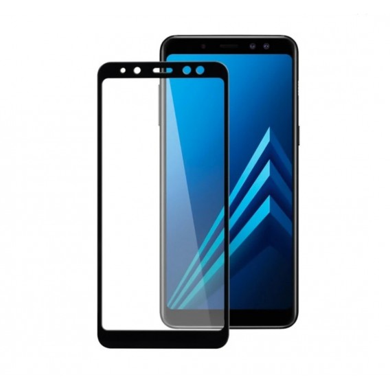 Загартоване захисне скло на Samsung A8 2018 / Чорна рамка
