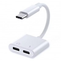 Переходник 2 в 1 Type-C на Audio Type-C и зарядку 12cm белый Переходник 2 в 1 Type-C на Audio Type-C и зарядку 12cm белый
