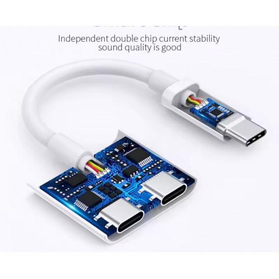 Перехідник для навушників 2 в 1 Type-C Аудіо + Type-C зарядка для lpad Pro, Ipad Air / Білий