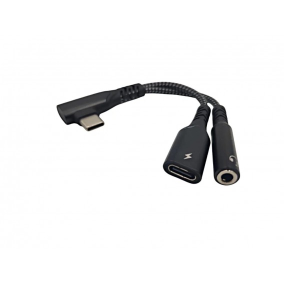 Перехідник кутовий 2в1 Type-C - AUX 3.5 mm + Type-C для Apple Ipad Air (2024), Ipad Pro (2024) \ Швидка зарядка \ Чорний