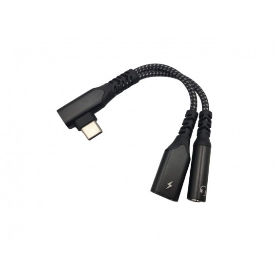 Перехідник кутовий 2в1 Type-C - AUX 3.5 mm + Type-C для Apple Ipad Air (2024), Ipad Pro (2024) \ Швидка зарядка \ Чорний