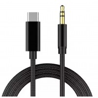 Перехідник кабель з Type-c на AUX аудіо 3.5 mm / Нейлон / 1 метр /  Чорний