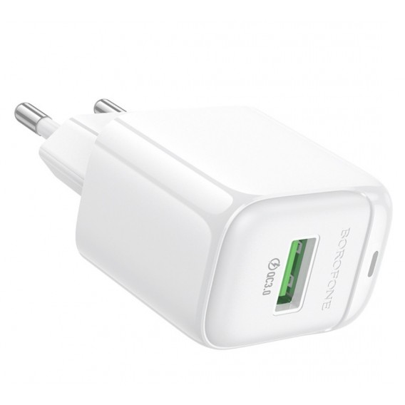 Мережева зарядка Borofone BASA2A для смартфонів \ Швидка зарядка 3.0 Ампер \ Біла