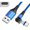 Магнітний кабель USLION Type-c - USB / 2 в 1 (Швидка зарядка 5A) / Круглий, 30 см / Синій
