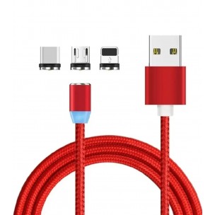 Магнитный кабель X-Cable 3в1( Type-c, Micro USB, Lightnink) \ Круглый 360 градусов \ Красный