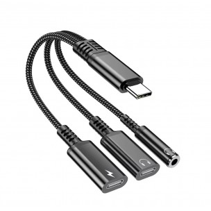 Переходник 60W 3в1 для Google Pixel10,ProXL,10Pro,Pixel1010\Type-c-AUX 3.5, Type-c (зарядка),AUX Type-c\Черный