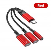Перехідник Aux і зарядка 3в1 для Iphone 17, 17 Pro, 17 Pro Max, 17 Air\ Чорно-червоний