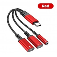 Перехідник Aux і зарядка 3в1 для Iphone 17, 17 Pro, 17 Pro Max, 17 Air\ Чорно-червоний