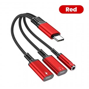 Переходник Aux и зарядка 3в1 для Iphone 17, 17 Pro, 17 Pro Max, 17 Air\ Черно-красный