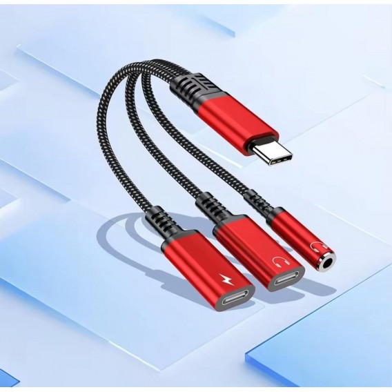 Перехідник Aux і зарядка 3в1 для Iphone 17, 17 Pro, 17 Pro Max, 17 Air\ Чорно-червоний