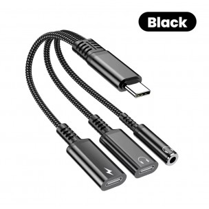 Переходник Aux и зарядка 3в1 для Iphone 17, 17 Pro, 17 Pro Max, 17 Air\ Черный