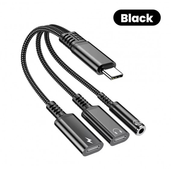 Перехідник Aux і зарядка 3в1 для Iphone 17, 17 Pro, 17 Pro Max, 17 Air\ Чорний