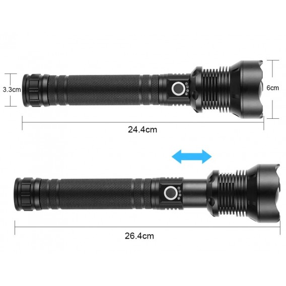Світлодіодний ліхтарик BL- X92-P70 / 2шт. 18650 / Зарядка Type-c / Чорний
