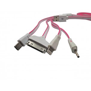 Кабель 4в1 для зарядки телефонов MicroUSB / Lightning / Iphone 3 / NOKIA (2мм) / Розовый белый