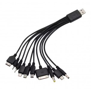 Кабель 10в1 для зарядки телефонов MicroUSB/Lightning/Iphone 3/Type-c/NOKIA(2мм. 3.5мм) MiniUSB и другие/Черный