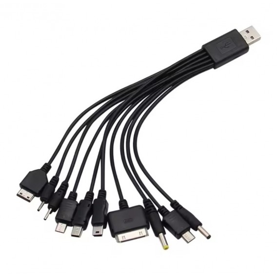 Кабель 10в1 для зарядки телефонів MicroUSB / Lightning / Iphone 3 / Type-c / NOKIA (2мм. 3.5мм) Mini USB та інші / Чорний