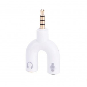 Аудио переходник AUX (раздвоитель) с 3.5 мм. на микрофон 3,5 мм. + аудио 3,5 мм. / Белый