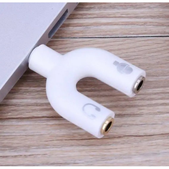 Аудіо перехідник AUX (роздвоювач) з 3.5 мм. на мікрофон 3,5 мм.+ аудіо 3,5 мм. / Білий