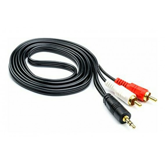 Аудіо кабель з Mini jack 3.5 мм. на 2 шт. RCA / 1.2 м. Чорний