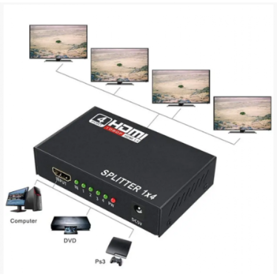 HDMI розгалужувач на 4 порти HDMI SPLITTER 1 in 4 / Чорний